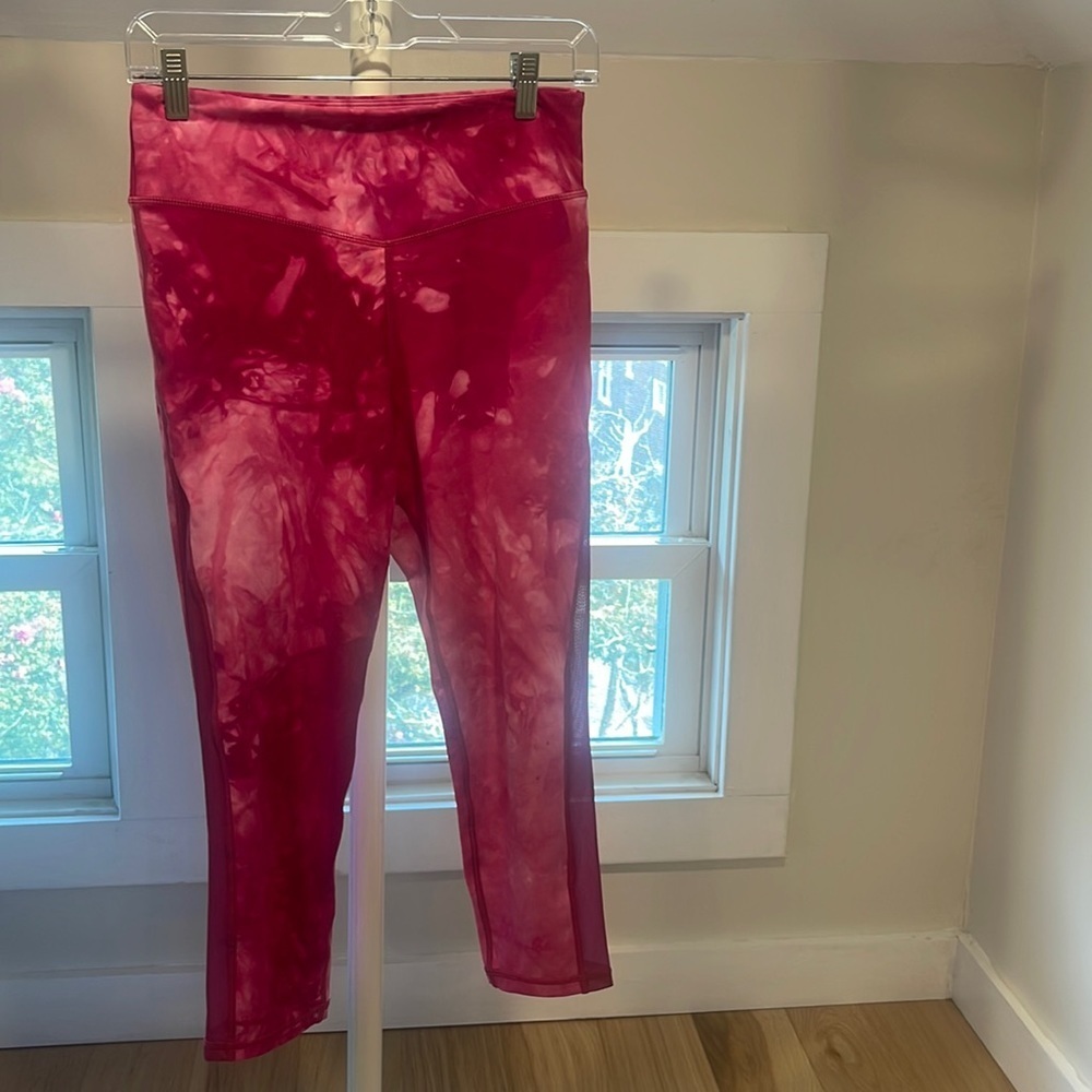 Zyia Active Hendrix Fuschia Pink Tie Dye Mesh Light n Tight Leggings, Size 6-8